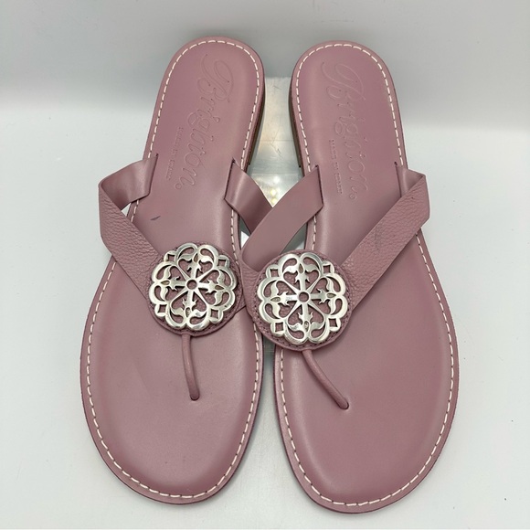 Brighton Lavender Alice Sandal Thong Flat Leather Womens Sz 10M Silver Medallion - Picture 2 of 14